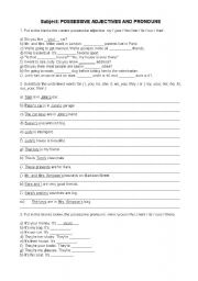 English Worksheet: POSSESSIVE ADJECTIVES AND PRONOUNS