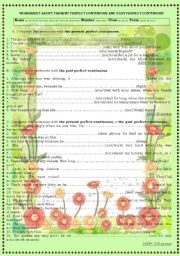 English Worksheet: Worksheet about Present Perfect Continuous versus Past Perfect Continuous