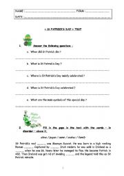 English Worksheet: special days : test step 3 - St Patricks Day.