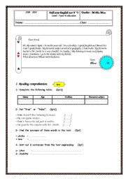 English Worksheet: 7 th year end- term test number 3