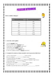 English worksheet: Possessive determiners worksheet