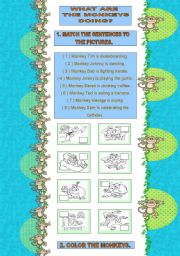 English Worksheet: What are the monkeys doing?