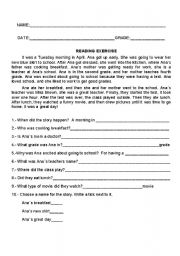 English Worksheet: Reading Comprehension Exercise