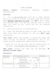 English Worksheet: video dialogue