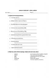 English worksheet: JUMPER MOVIE WORKSHEET