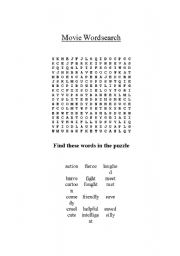 English worksheet: Movie Wordsearch