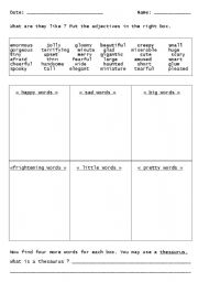 English Worksheet: SORTING ADJECTIVES