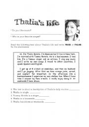 English Worksheet: Thalias life
