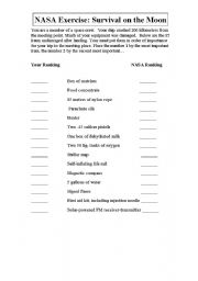 English Worksheet: NASA team building exercise