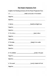 English Worksheet: the present progressive form - practice