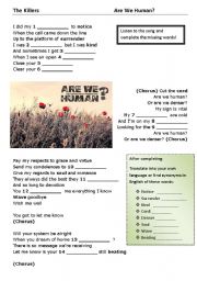 English Worksheet: The Killers: Are we Human?
