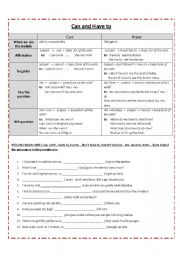 English Worksheet: Can and Have to