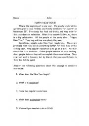 English Worksheet: Reading about holidays- New Year