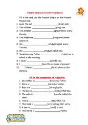 English Worksheet: Present Simple & Present Progressive + comparison of Adjective