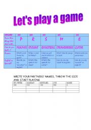 English worksheet: DICE GAME