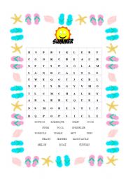 English Worksheet: Summer Word Search