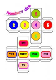 English Worksheet: Numbers dice