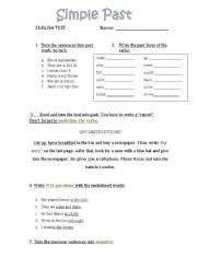 English Worksheet: Test: Simple past 