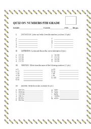 English Worksheet: QUIZ ON NUMBERS