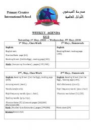 English worksheet: weekly agenda