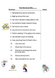 English worksheet: Find someone who...