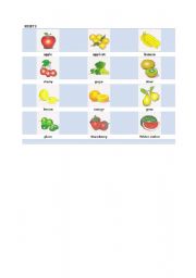 English worksheet: fruits