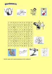 English Worksheet: musical instruments (with puzzle)