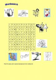 English worksheet: musical instruments (with puzzle)