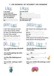 English Worksheet: I like He likes