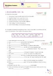 English Worksheet: Revision tenses (Conditionals / Infinitive - gerund - would like to / so, such a & too)