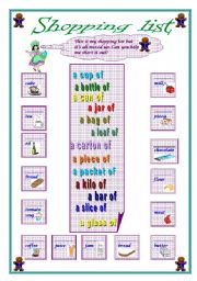 English Worksheet: shopping list