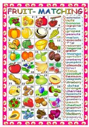 English Worksheet: FRUIT - MATCHING WORDS AND PICTURES (B&W VERSION INCLUDED)