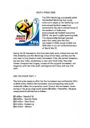 English Worksheet:  THE WORLD CUP SOUTH AFRICA 2010