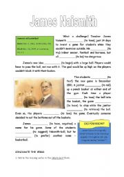 English Worksheet: James Naismith Reading Comprehension