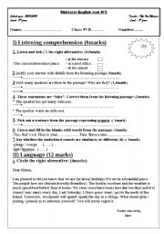 English Worksheet: 9 th year mid term test n 3