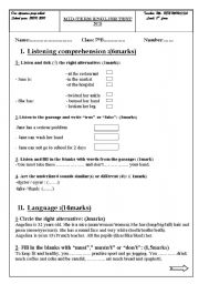 English Worksheet:  new new .7 th year mid term test no3 for Tunisian pupils.