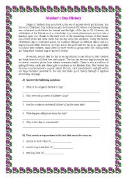 English Worksheet: Mothers day history