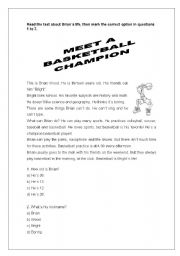 English worksheet: Meet a basketball player ( 2 pages ) 