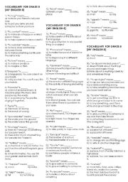 English Worksheet: VOCABULARY TEST FOR GRADE 8