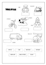 English Worksheet: Transport and colours