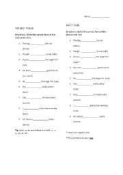 English worksheet: Past Tense Verbs vs. Present Tense Verbs