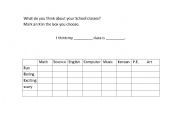 English worksheet: What do you think about your school classes
