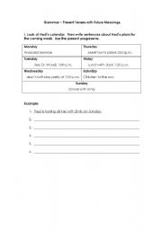English worksheet: Present Tenses with future meanings