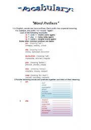 English worksheet: Vocabulary Prefixes