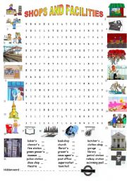 English Worksheet: Wordsearch : Shops and facilities