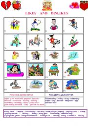 English Worksheet: Likes and dislikes  + ING  // Positive and negative adjectives 
