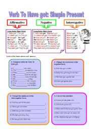 English Worksheet: Verb to have got: simple present