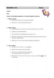 English worksheet: Reading Log