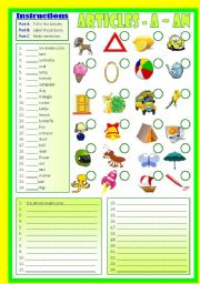 English Worksheet: Articles A-An (B/W & Keys)