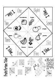 English Worksheet: Fruits Fortune Teller